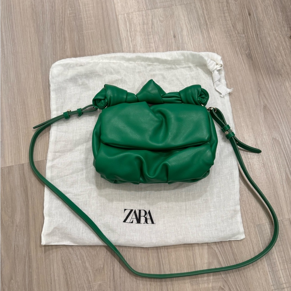 Zara Emerald Green Crossbody Bag with Ruched Design